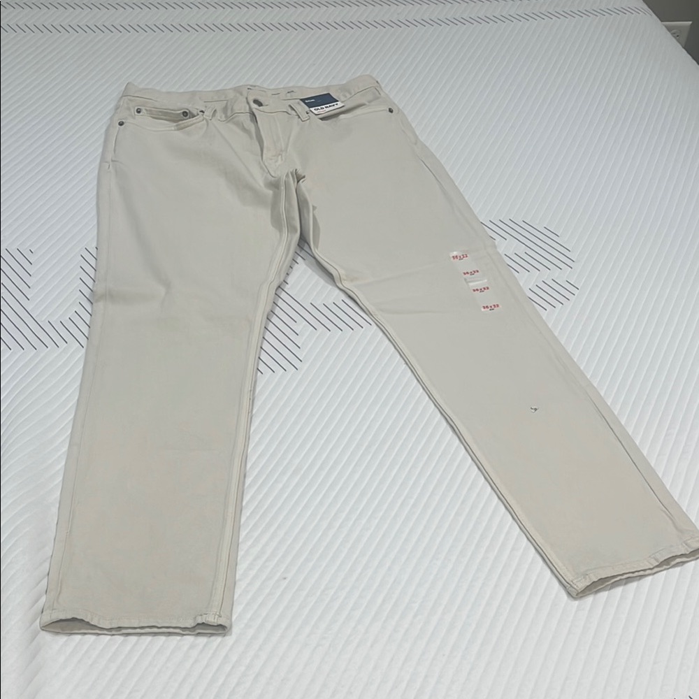 Old navy Men’s Cream Straight-Leg Jeans cotton 36x32 casual neutral luxury chic